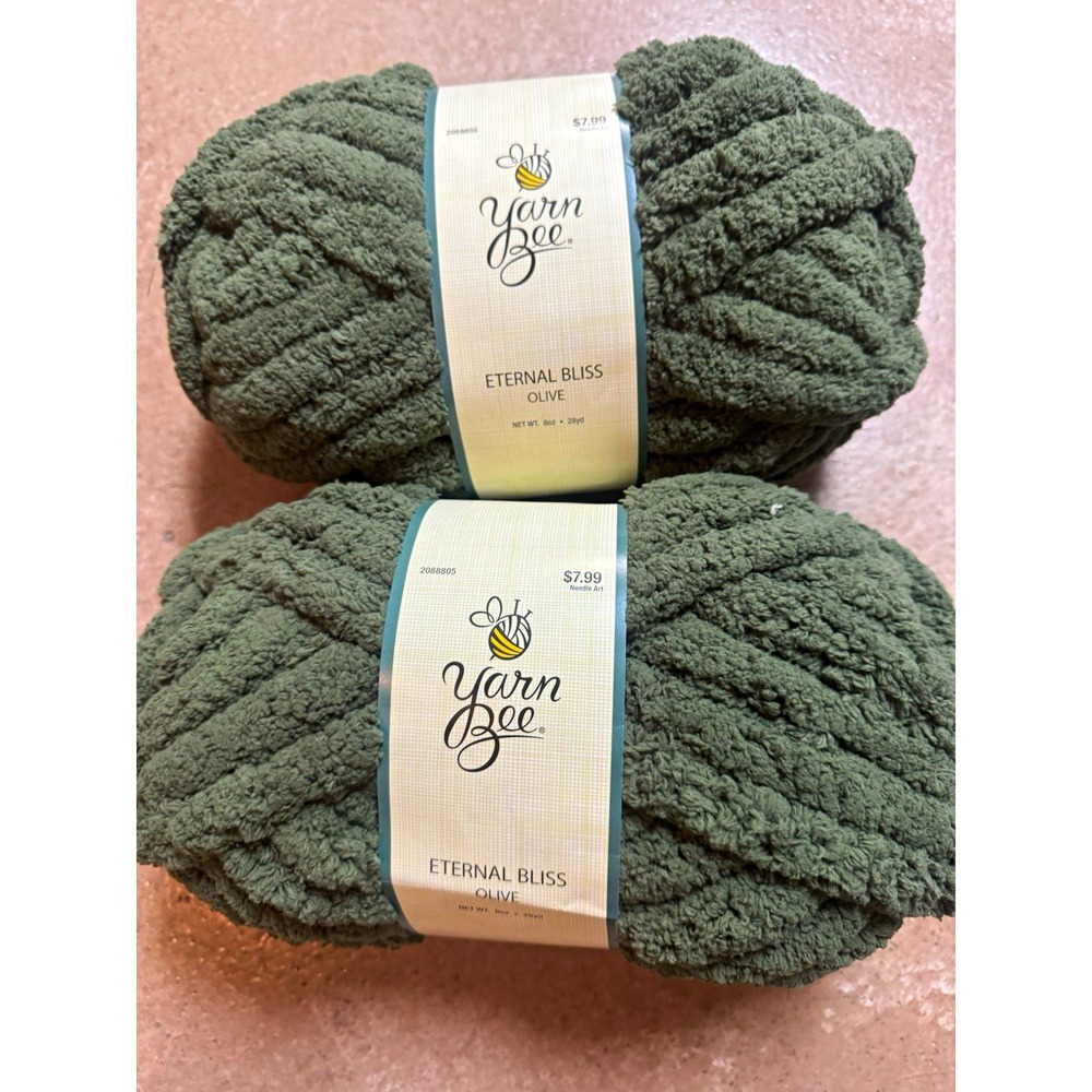 Yarn Bee Eternal Bliss Olive Green Bulky Chenille Yarn 2 Skeins